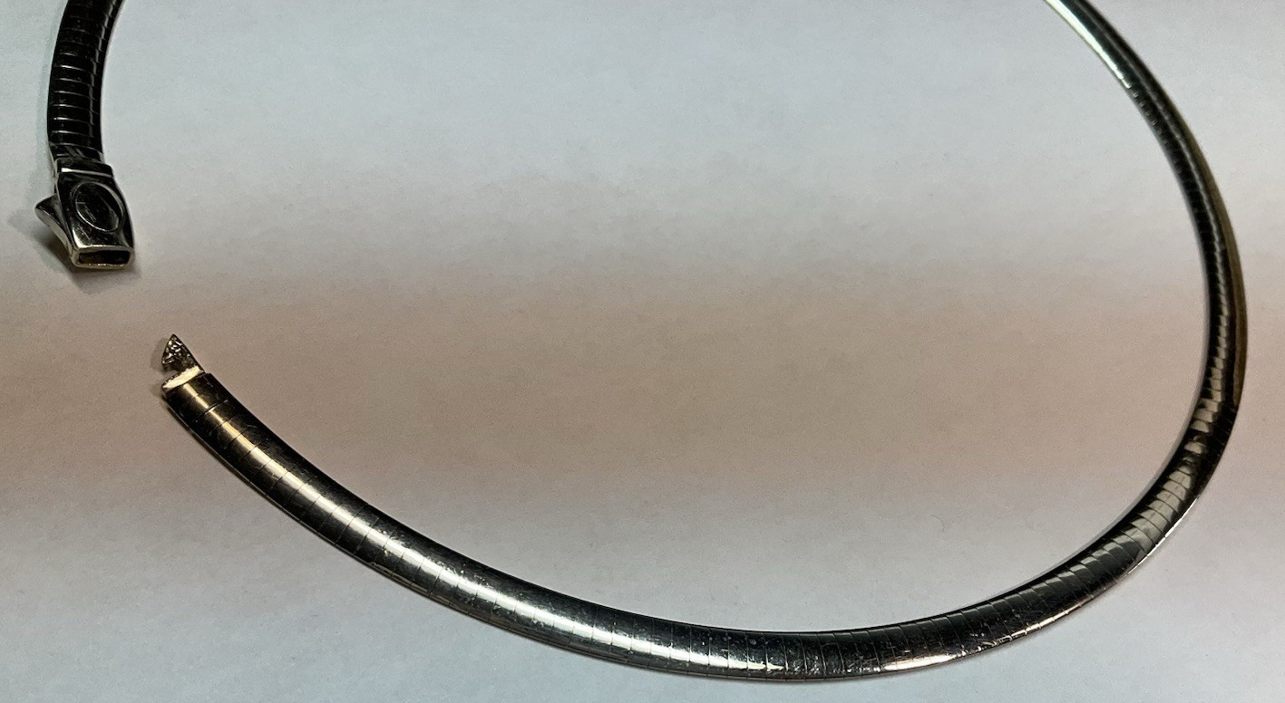 STERLING (925) & 14KT OMEGA DOUBLE SIDE Reversible 17” domed necklace Italy VJC