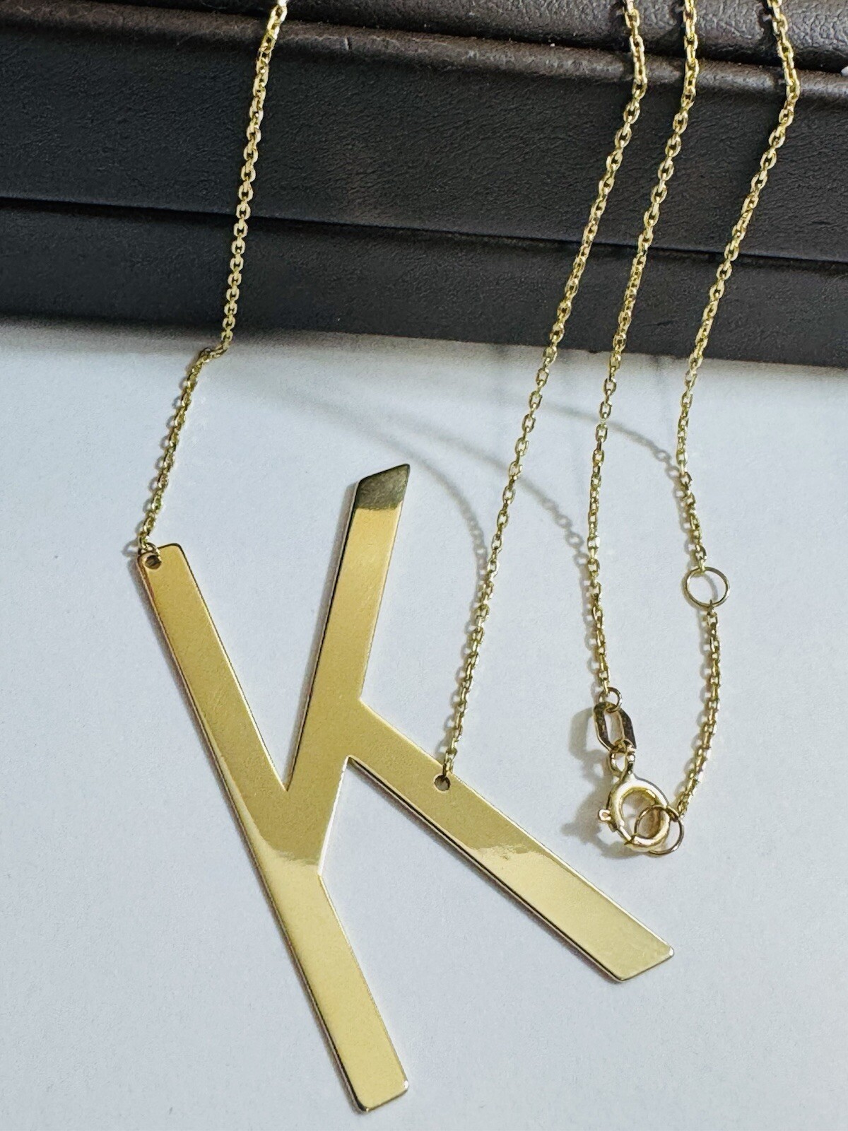 18K 750 18C Gold Letter K initial Necklace 16.5/17.5” Long 1mm 4.1g
