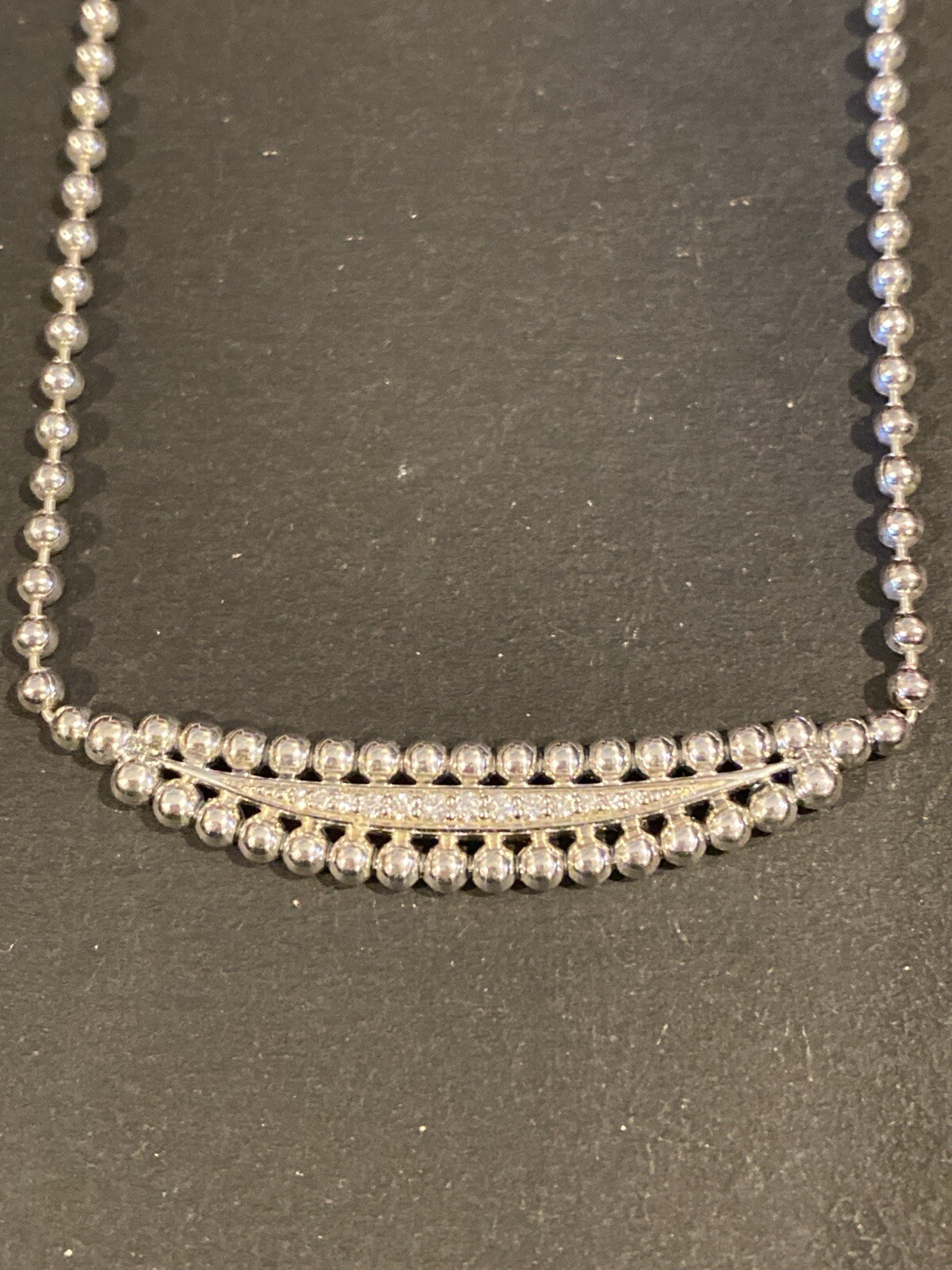 LAGOS Spark Diamond Caviar Crescent Moon Sterling Silver Necklace 16″-18″ NEW