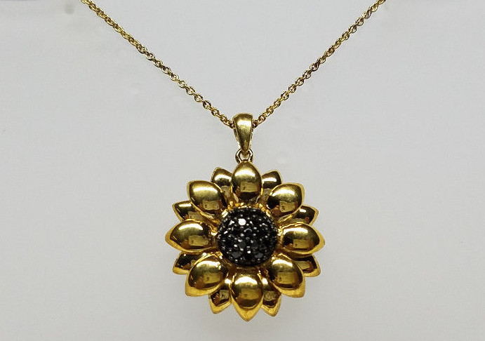 18k Gold 925 Sterling Silver CZ Flower Necklace Pendant NOS US SELLER!