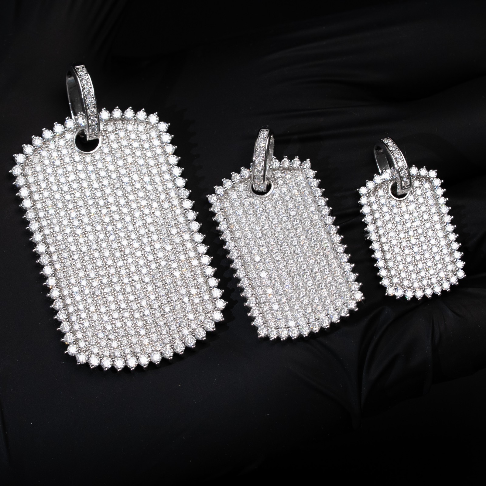Mens MOISSANITE Dog Tag Real Solid 925 Silver Iced Hip Hop Pendant Necklace