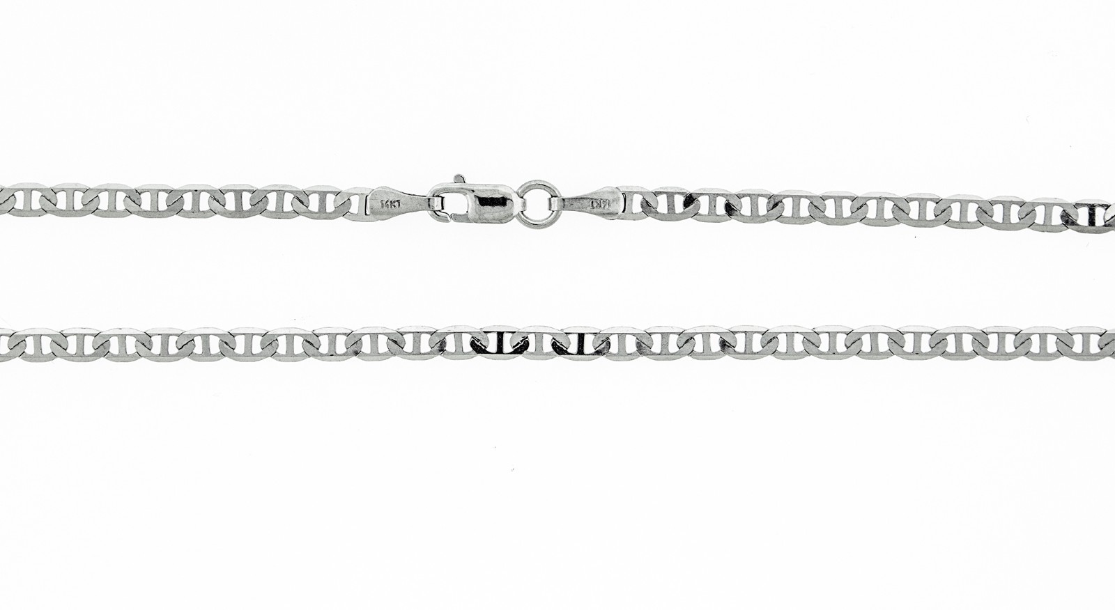 14k Solid White Gold Flat Marin Mariner Chain Necklace 2.8 mm Thick 16″ To 24″