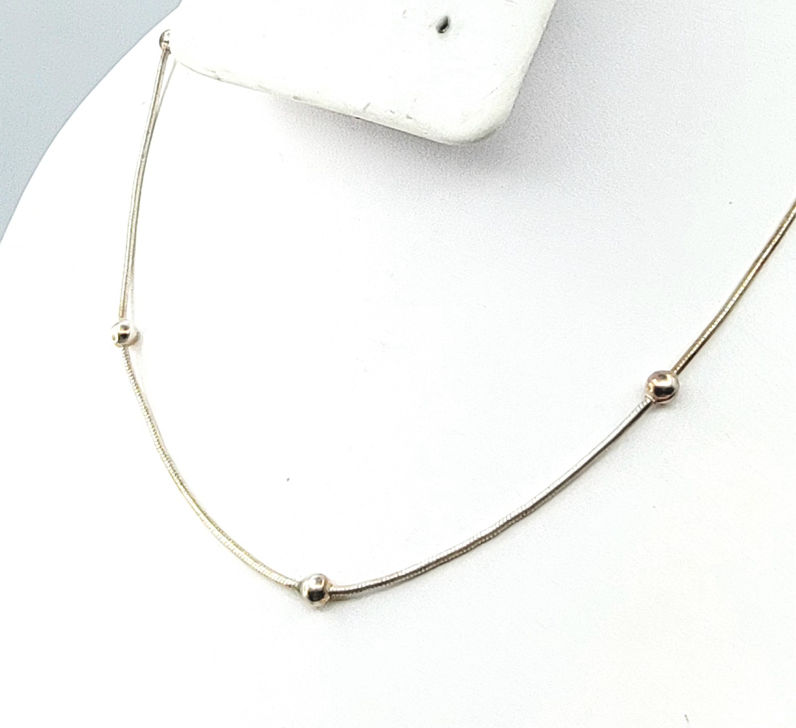 Sterling Silver Station Bead Necklace 18″ Snake Chain 7 925 Balls 3.9mm Italy