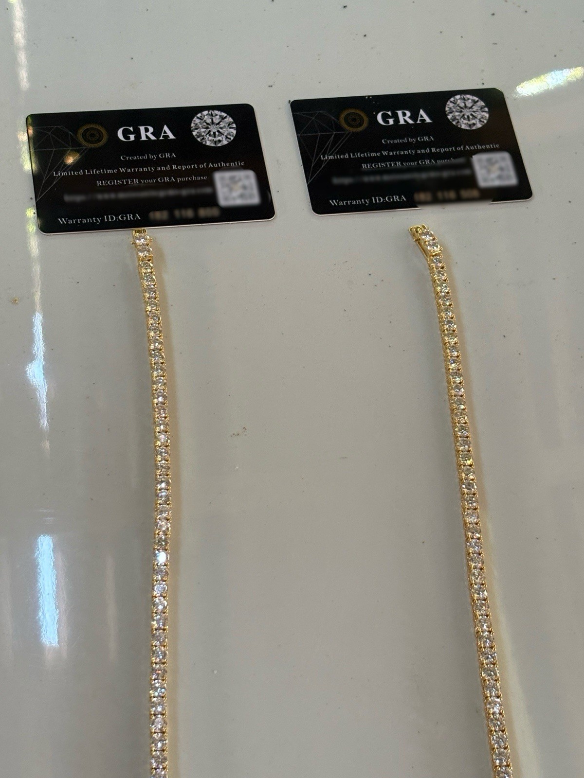 2 5mm Yellow Gold Round White Diamond Tennis Chain Necklaces. Lengths 20” & 22”