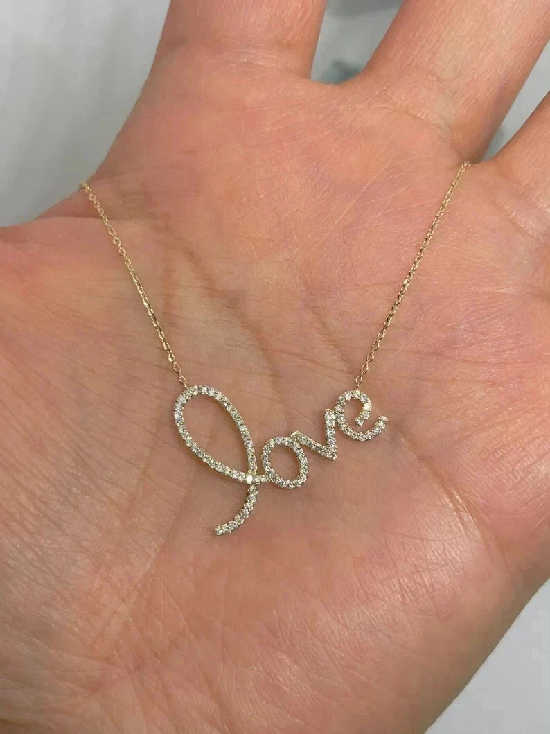 Round Cut Lab Created Diamond Women’s Love Pendant 14K Yellow Gold Plated