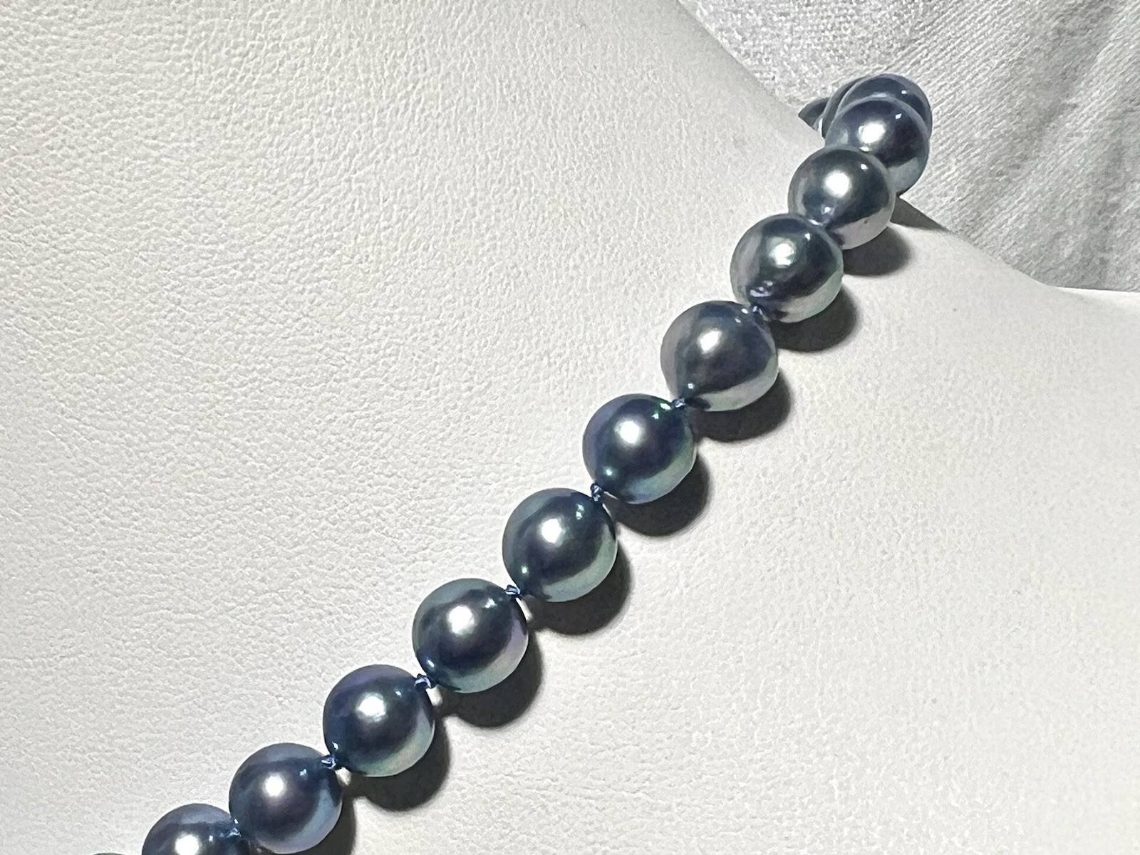 Japanese Blue Saltwater Akoya Pearl 15.25” Necklace 7.4-7.9mm St Silver Clasp