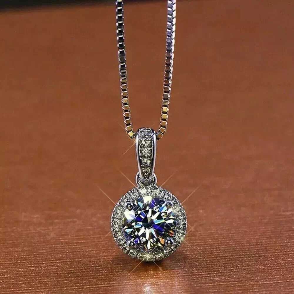 2Ct Round Cut Lab Created Diamond Halo Pendant Necklace 14K White Gold Plated