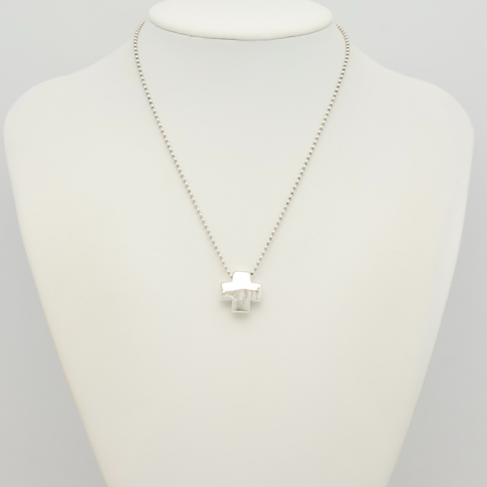 Authentic Tiffany & Co. Roman Cross Ball Chain Necklace 16″ Silver 925 w/Pouch