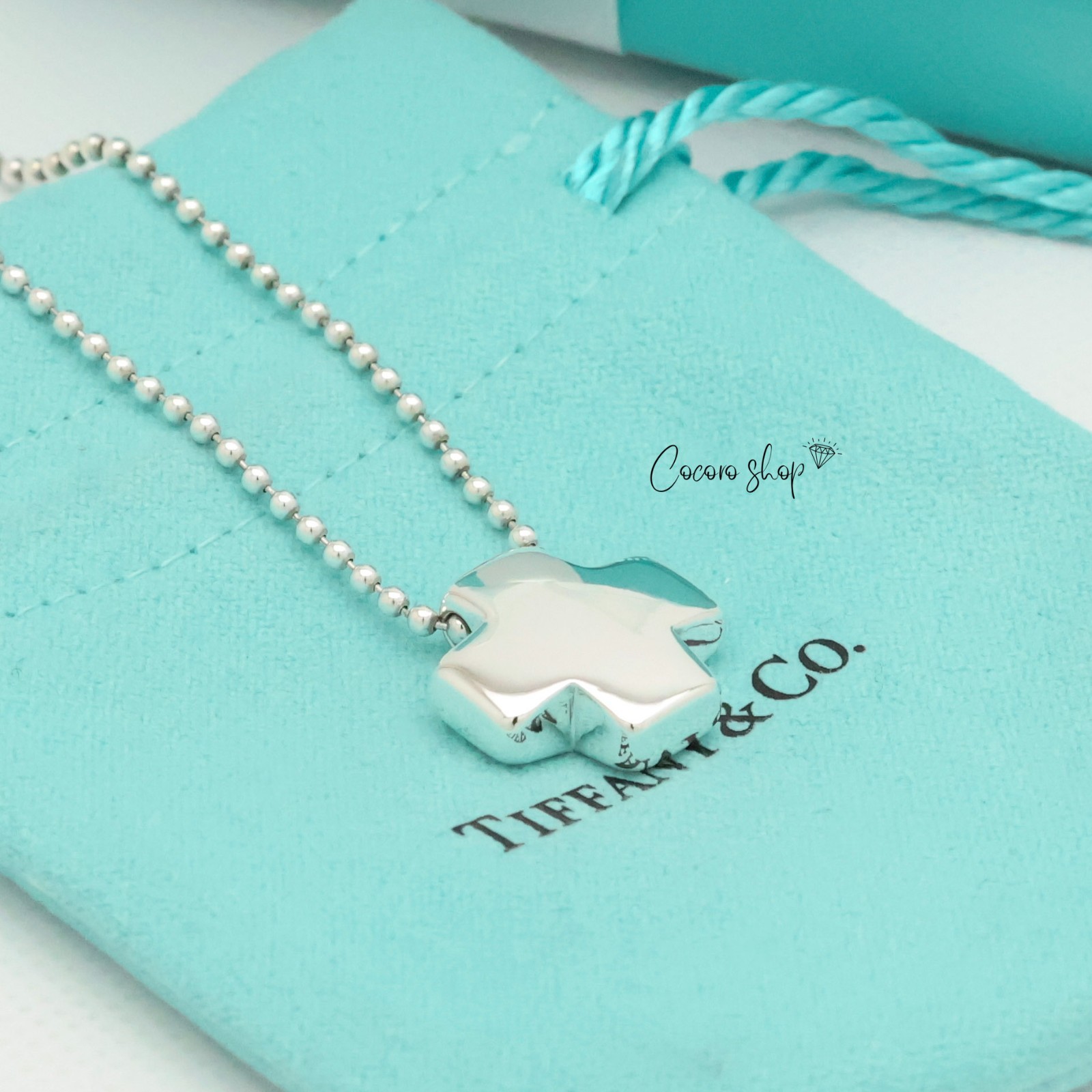 Authentic Tiffany & Co. Roman Cross Ball Chain Necklace 16″ Silver 925 w/Pouch