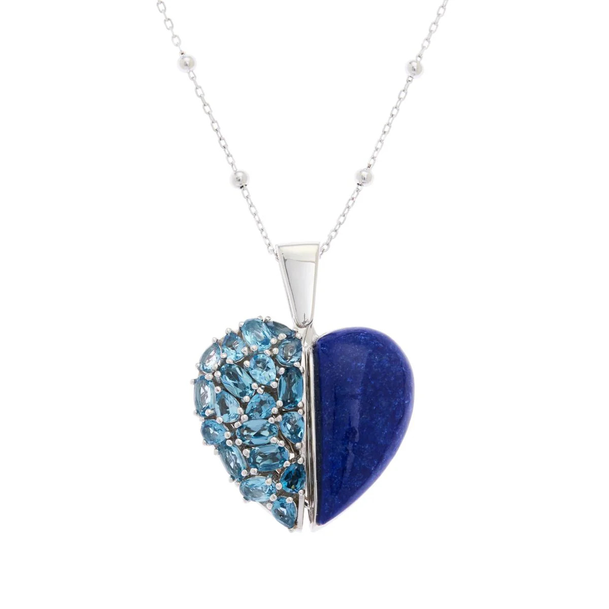 Colleen Lopez Sterling Silver Half-Blue Topaz/ Lapis Locket Heart Pendant