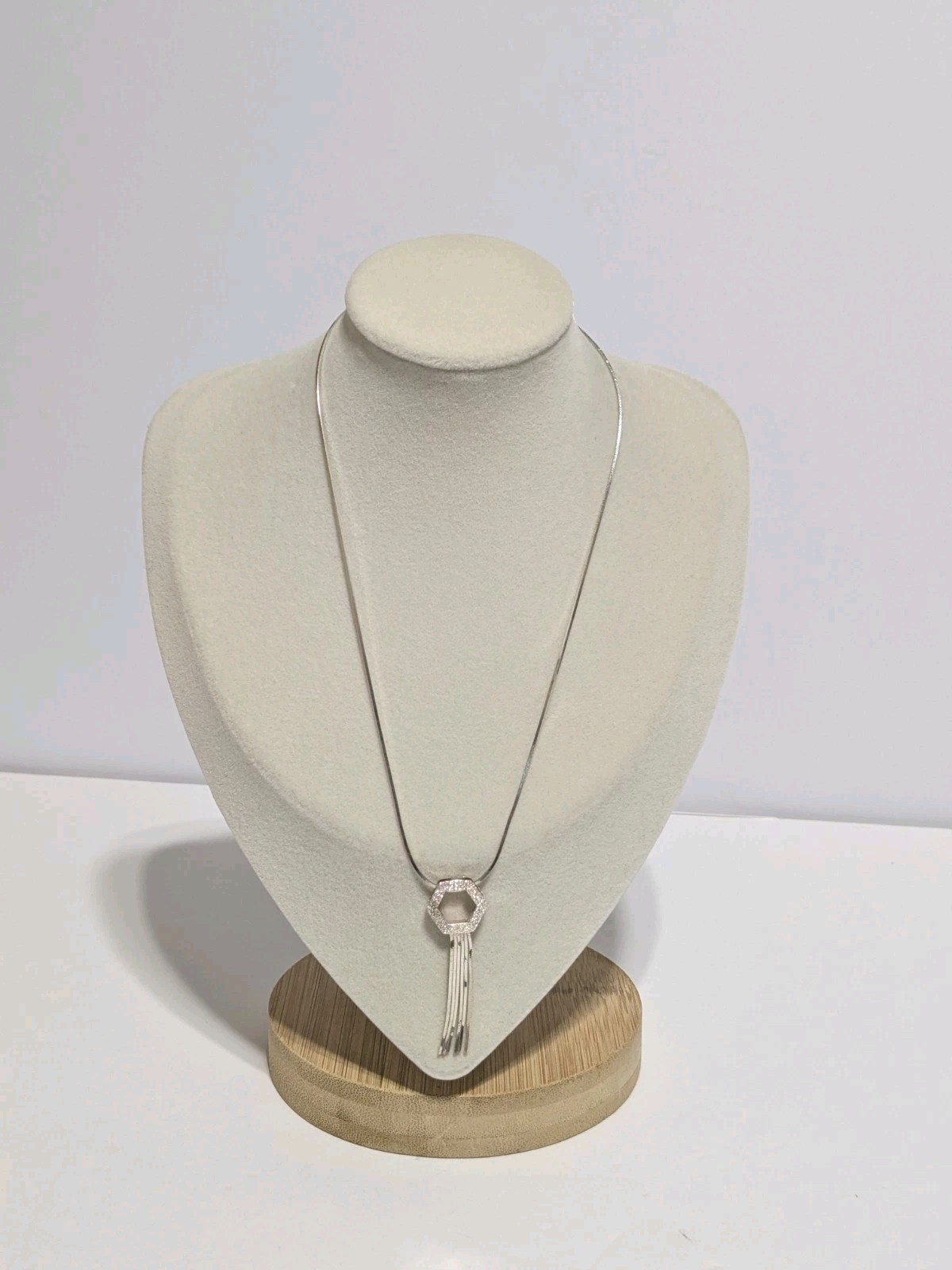 Milor Italy Sterling Silver 925 Hexagon Pendant Necklace With Chain Tassels 15″
