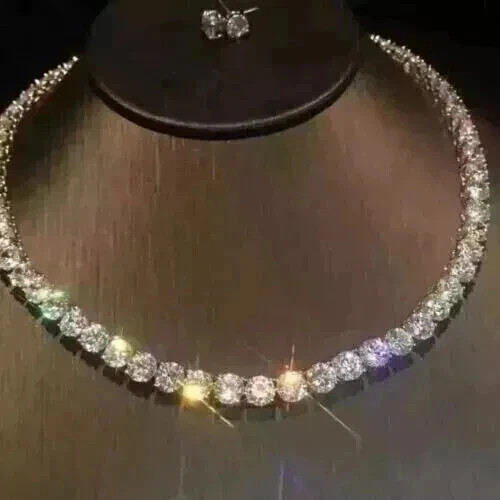 Women’s Tennis Necklace 20Ct Round Cut Lab Created Diamond 14K White Gold Plated