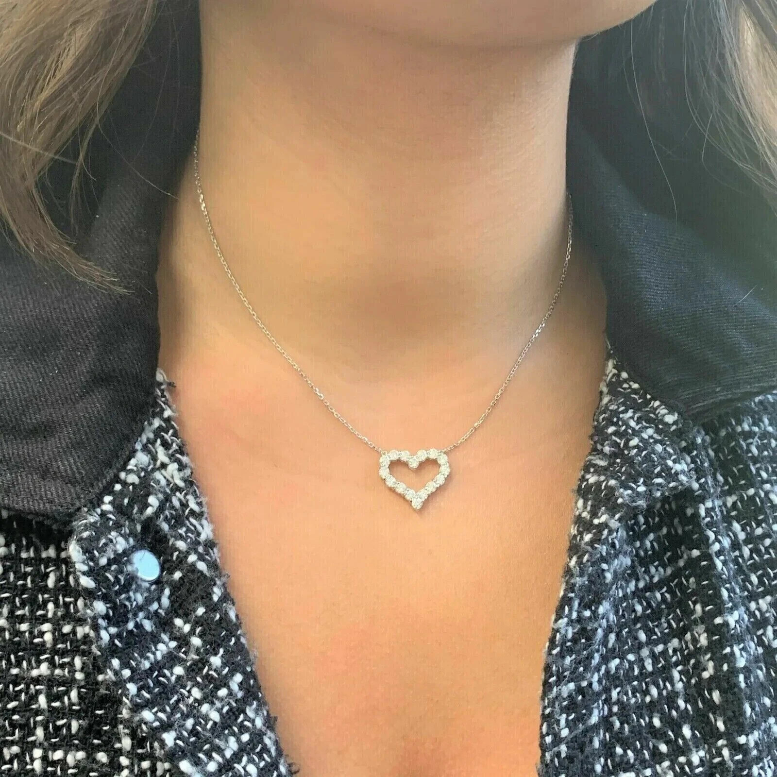 1Ct Round Cut Moissanite Beautiful Heart Pendant 14K White Gold Plated Silver