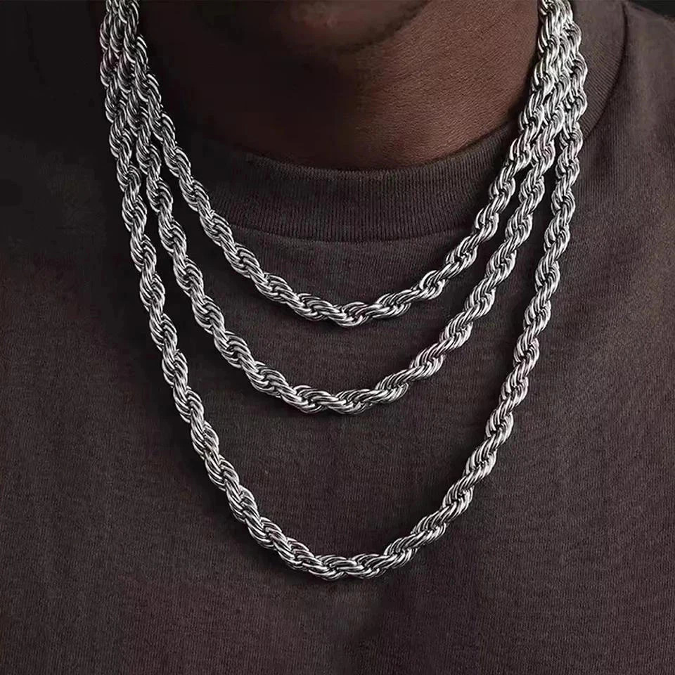 4mm Diamond Cut Solid 925 Sterling Silver Italian Rope Chain Men’s Necklace