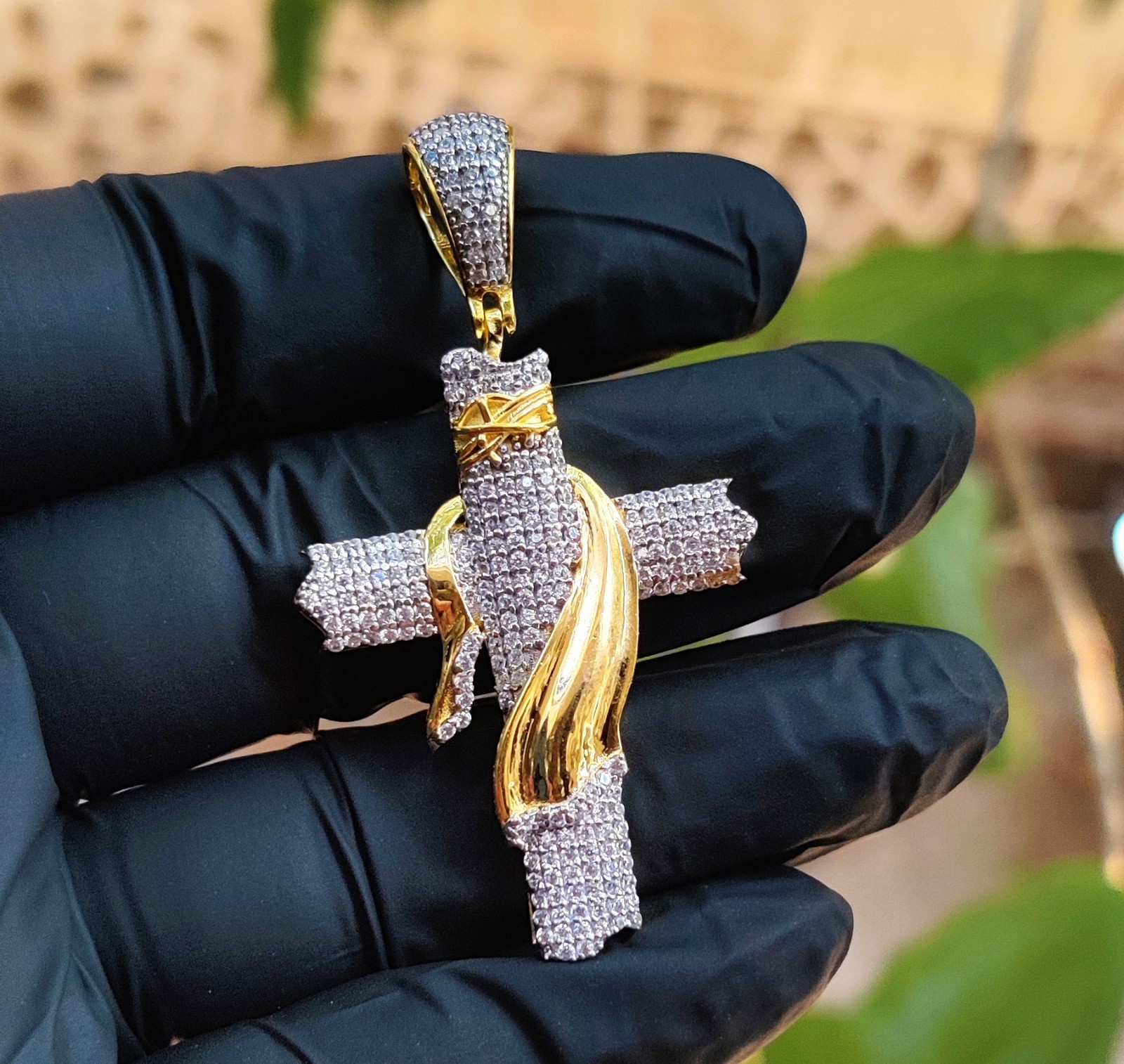 2Ct Round Cut Lab Created Diamond Jesus Cross Pendant 14K Yellow Gold Plated