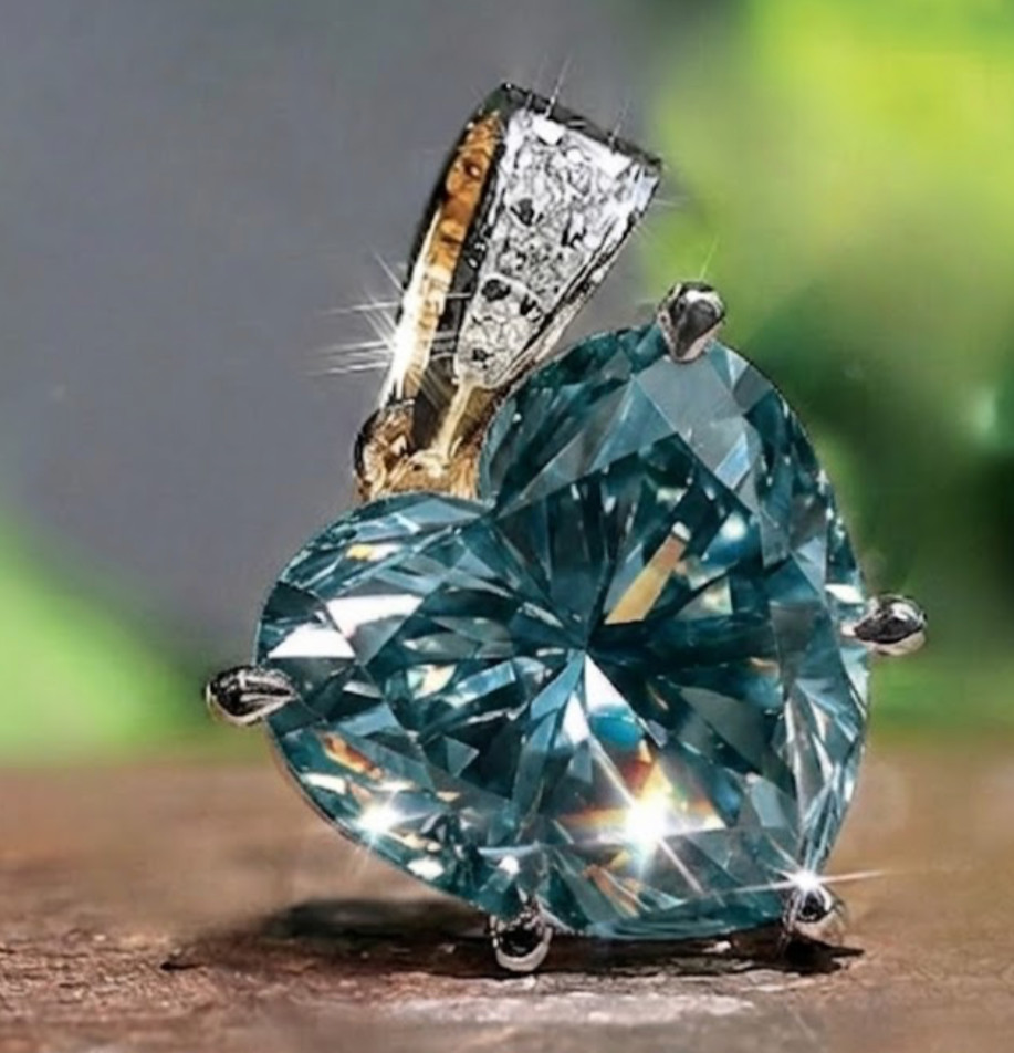 925 Silver, Pretty Blue Diamond Solitaire Pendant, 10 Ct Certified Treated