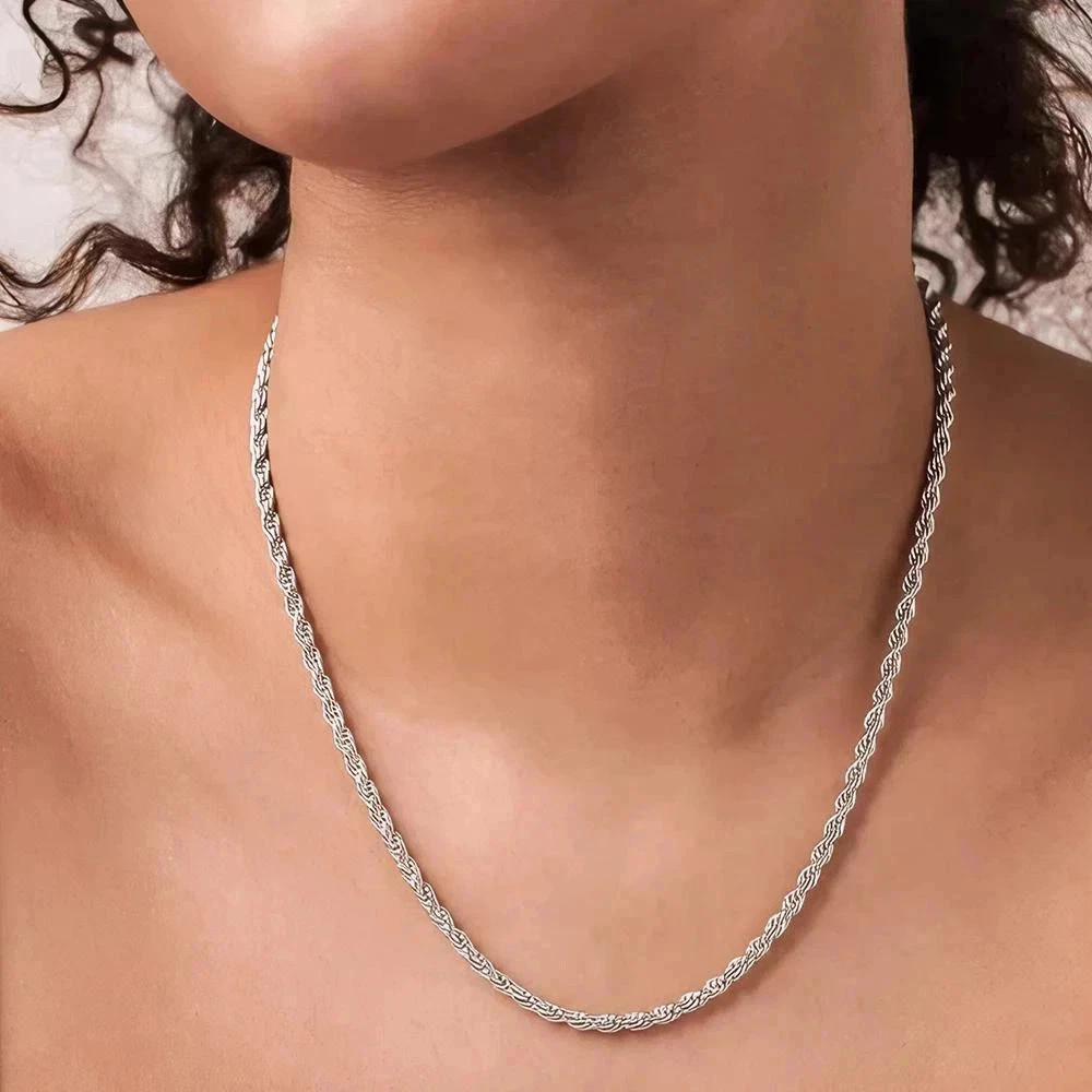 4mm Diamond Cut Solid 925 Sterling Silver Italian Rope Chain Men’s Necklace