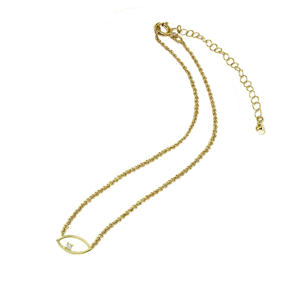 Round Cubic Zirconia Asymmetrical Evil Eye Gold Plate 925 Silver Choker Necklace