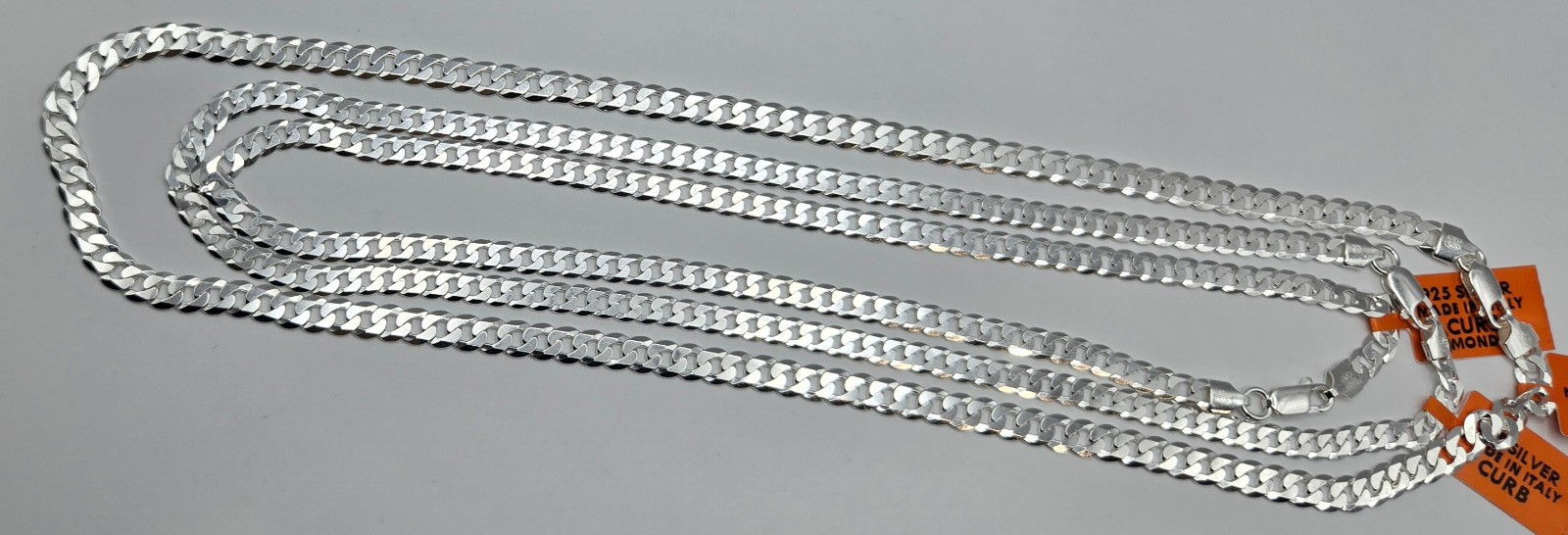 CUBAN CURB Chain Necklaces, 925 Sterling Silver, Italy Handmade, 6mm-7mm