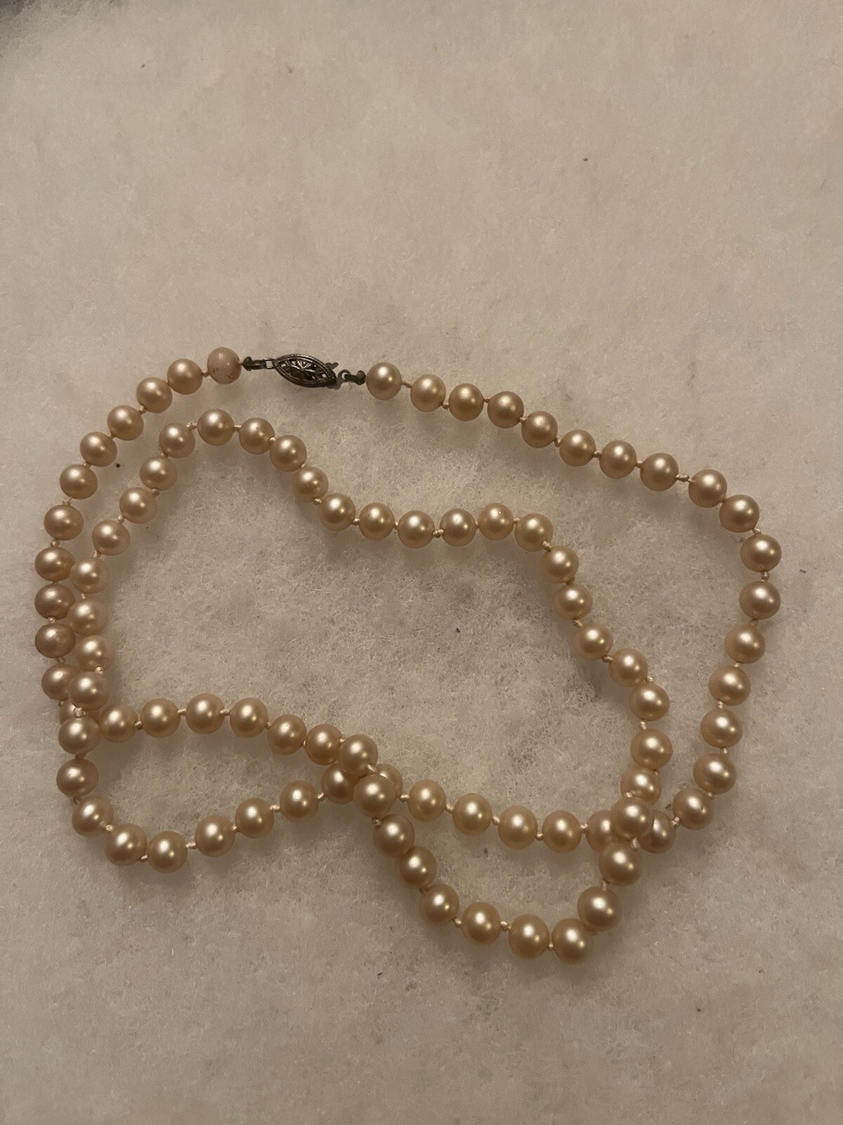 Necklace, Cultured & Knotted Pearls, 25 inch string, no makers mark, no hallmark