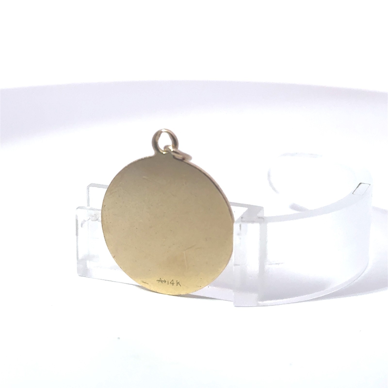 14k Stamped Yellow Gold Hand Engraved “LPB” Monogram Script Vintage Disc Charm