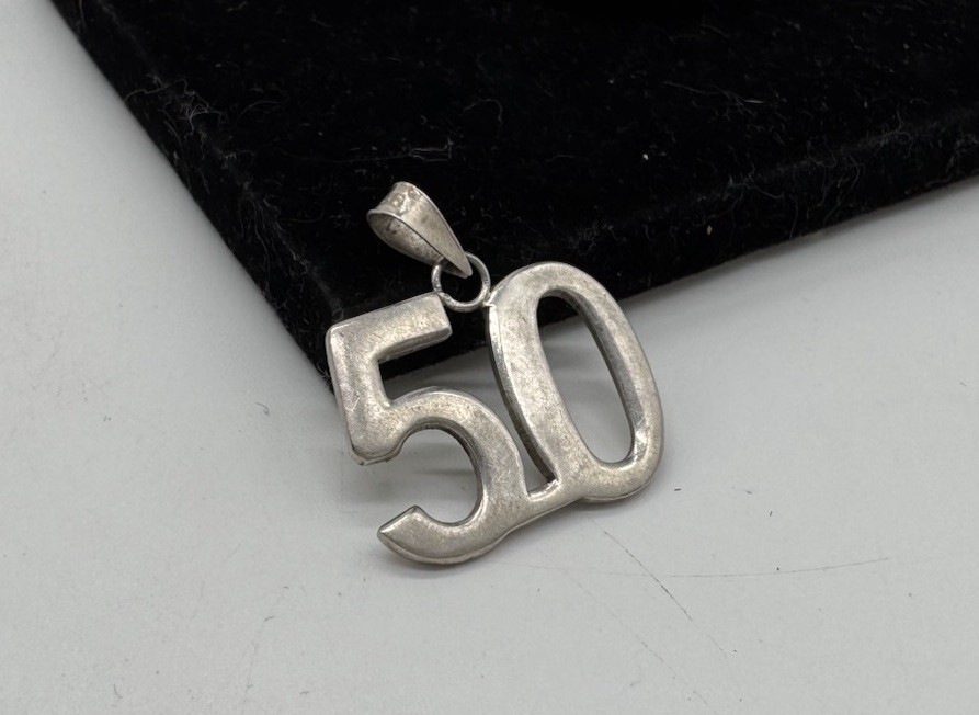 Number 50 50th Birthday Anniversary 925 Solid Sterling Silver Charm Pendant