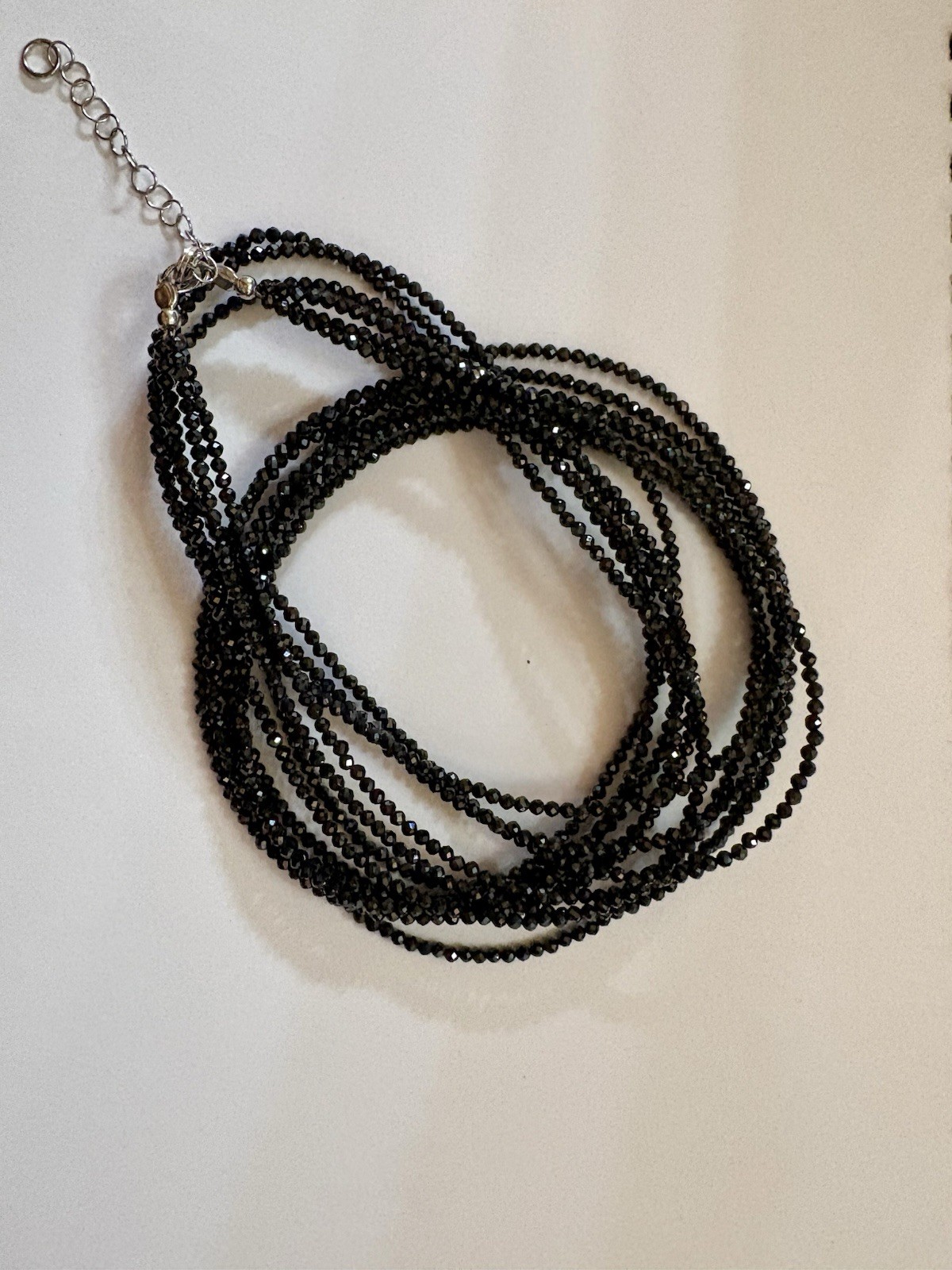 Black Spinel 3 Strand 1mm Beaded Necklace Sterling Silver Clasp 36” New In Box