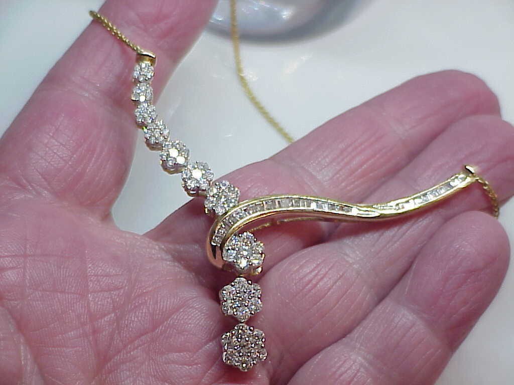 2Ct Baguette Cut Diamond Women’s Floral Pendant 14k Yellow Gold Over Free Chain