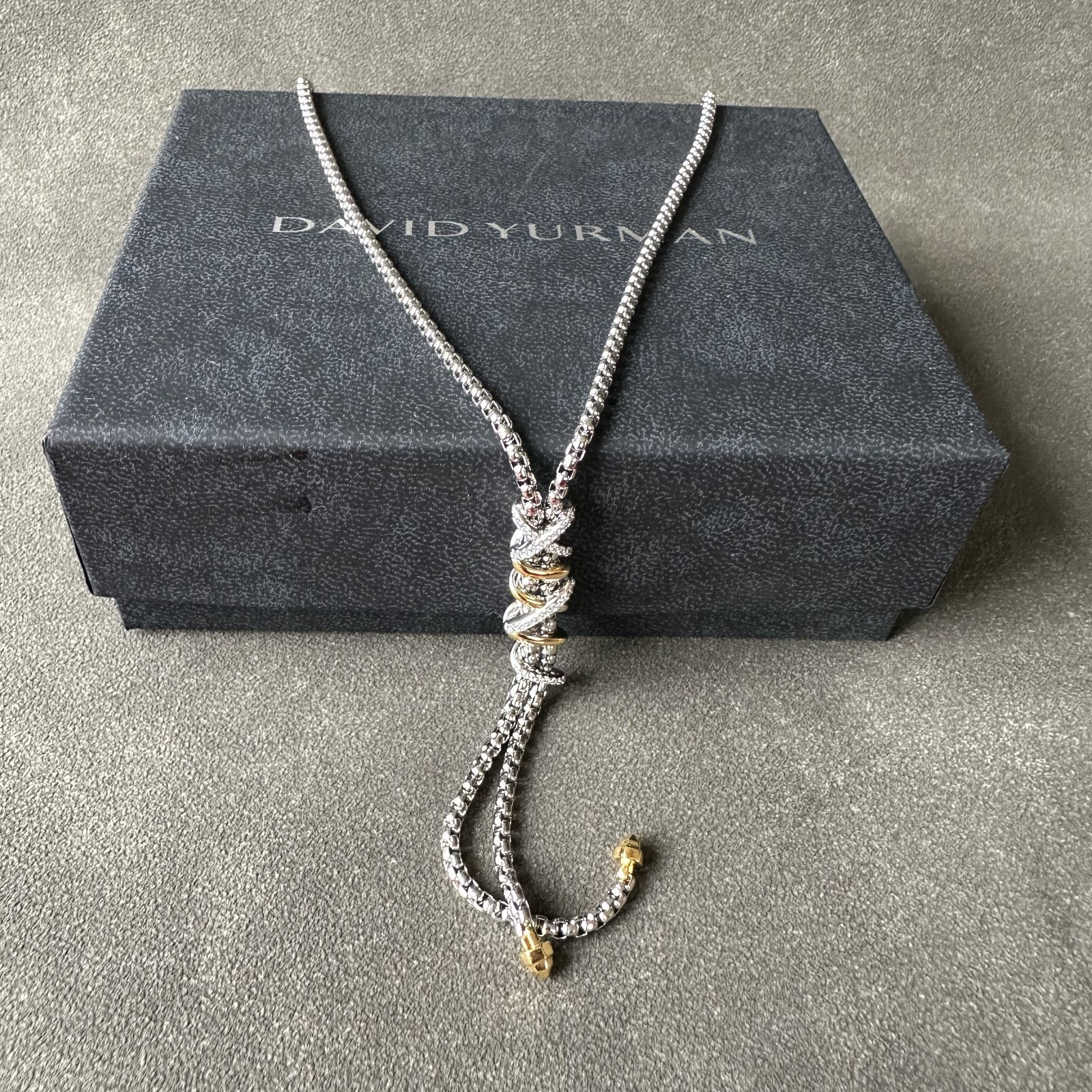 David Yurman Crossover Diamond Necklace 925 Silver 18K Gold Two Tone 19.6IN