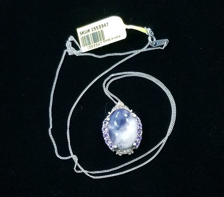 STS Sterling Silver Multiple Amethyst & Gemstone Pendant Necklace 925 10 Inches