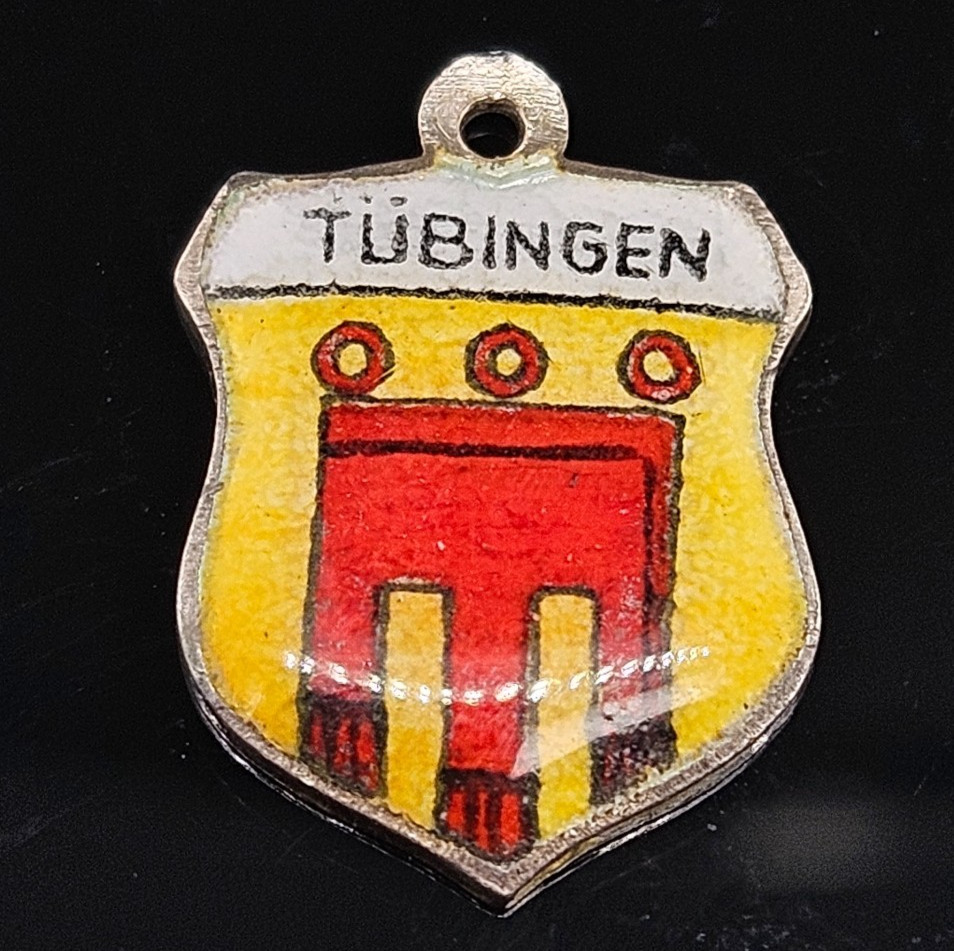 Silver TUBINGEN GERMANY SHIELD Necklace Pendant Souvenir Crest 935 Enamel
