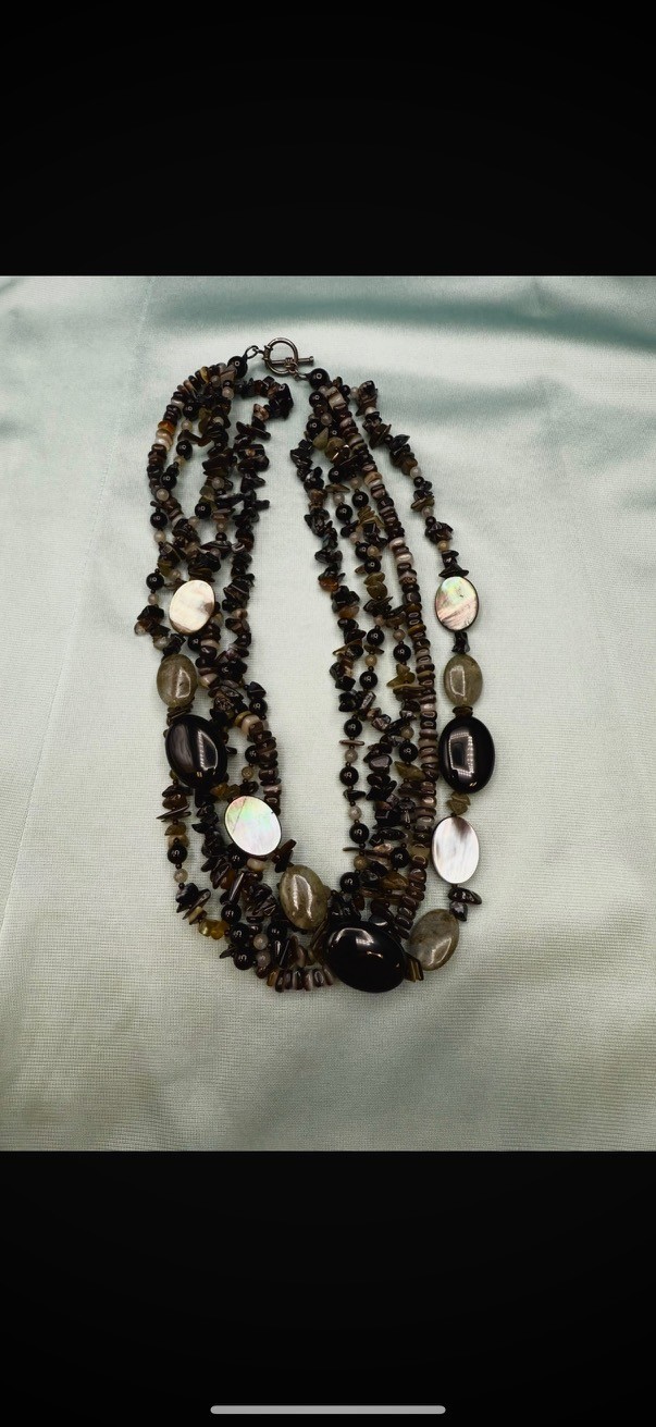Lucas Lameth Moonstone, Shell, & Onyx Beaded Necklace 925