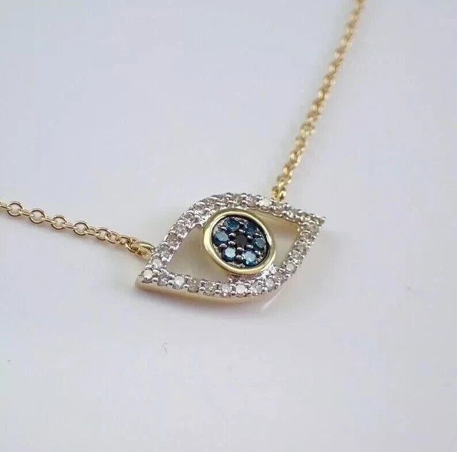 1Ct Round Cut Lab Created Diamond Evil Eye Necklace 14K Yellow Gold Plated 18″