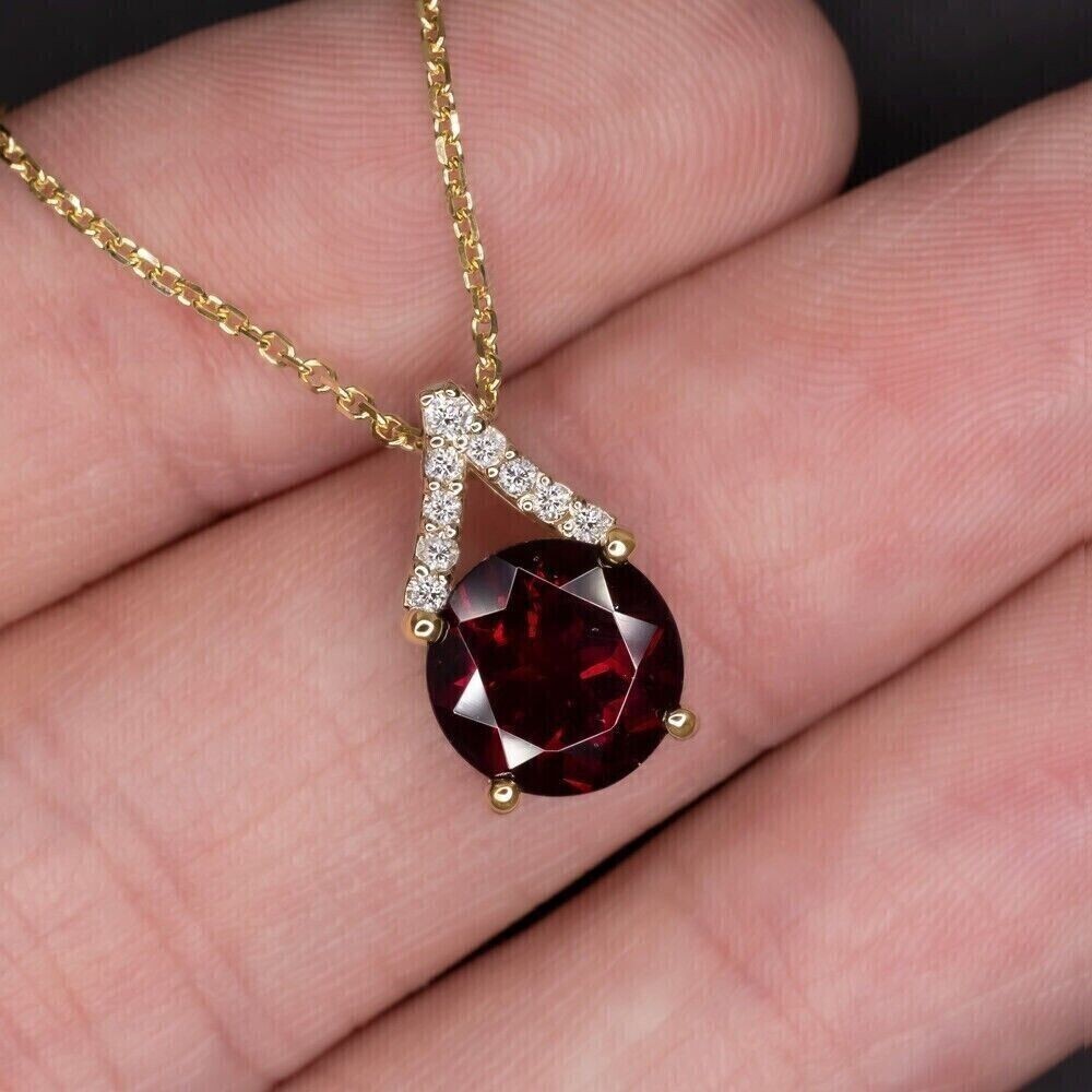 2.00Ct Round Cut Lab-Created Red Garnet Solitaire Pendant 14k Yellow Gold Plated