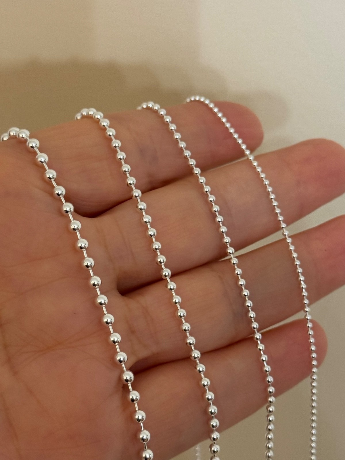 925 Sterling Silver Ball Beaded Chain Necklace High Polished