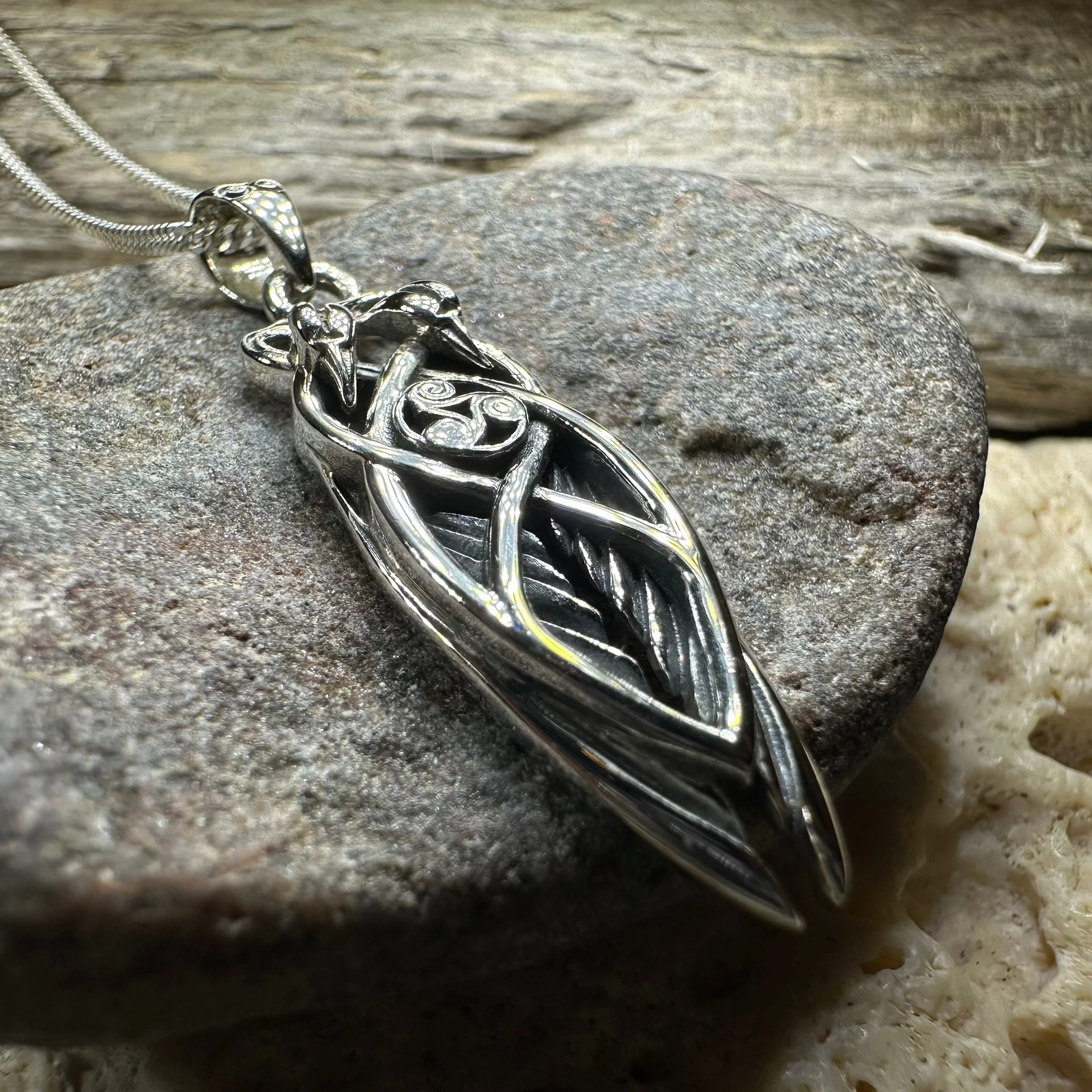 Art Deco Children of Lir Swan Necklace in Sterling Silver