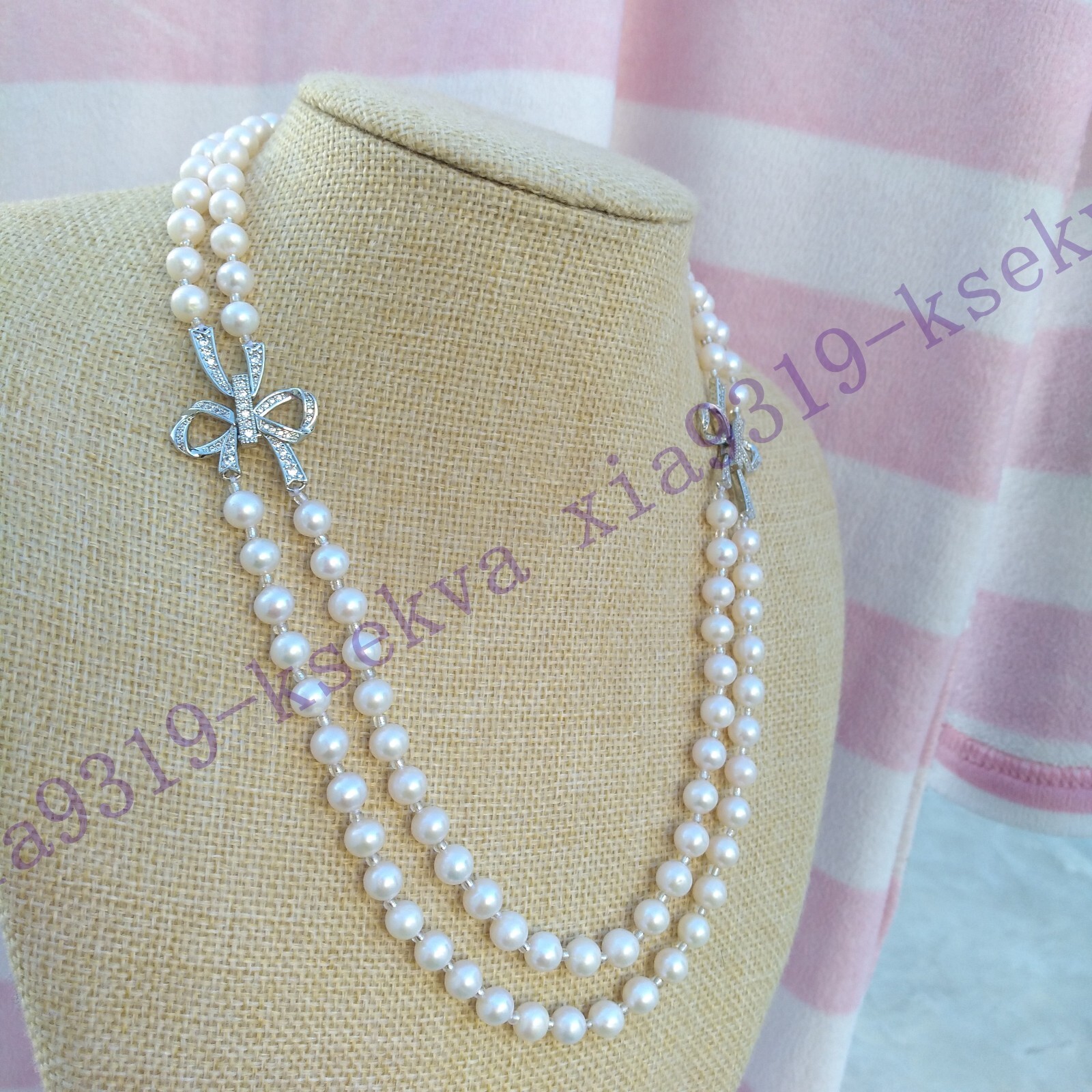 17-18″ Double Strands AAA+ 6-7mm Round AKOYA White Pearl Necklace 14K Gold P