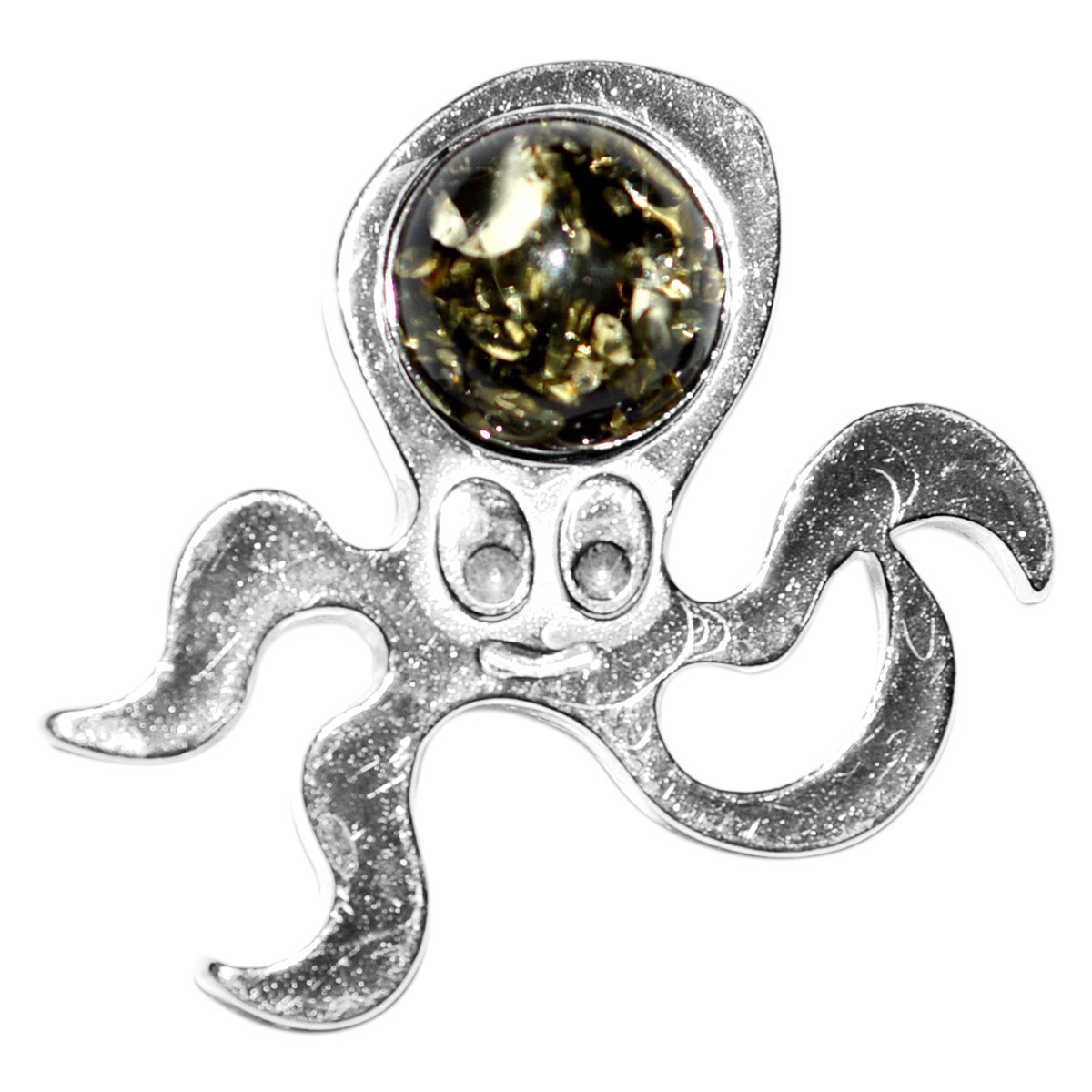 3.49g Octopus Authentic Baltic Amber 925 Sterling Silver Pendant Jewelry N-A704
