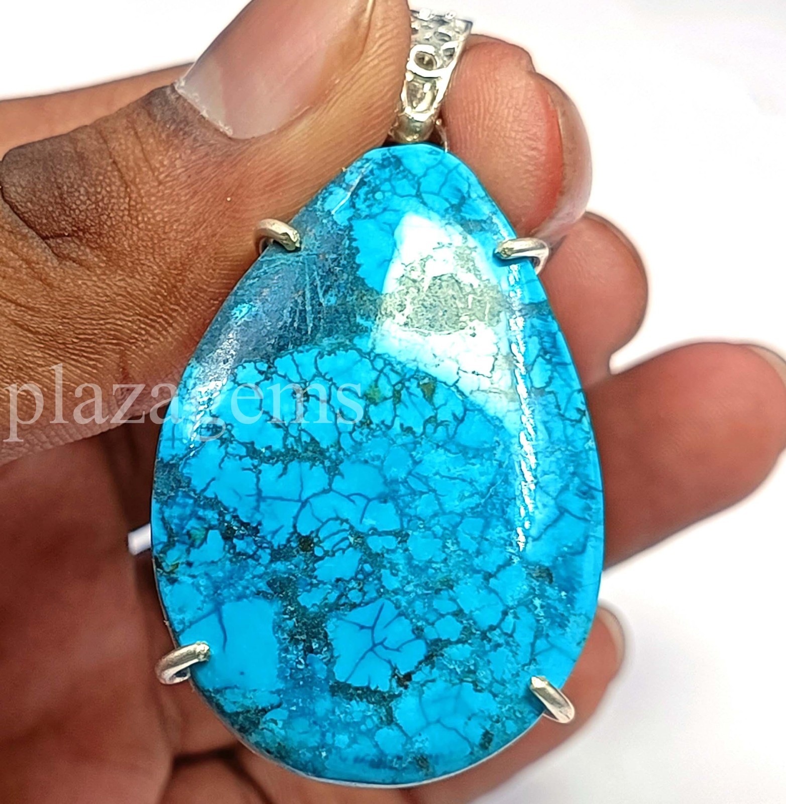 95.40 Ct Pear Cut Natural Blue Turquoise 925 Silver Pendant Loose Gems 5ARC