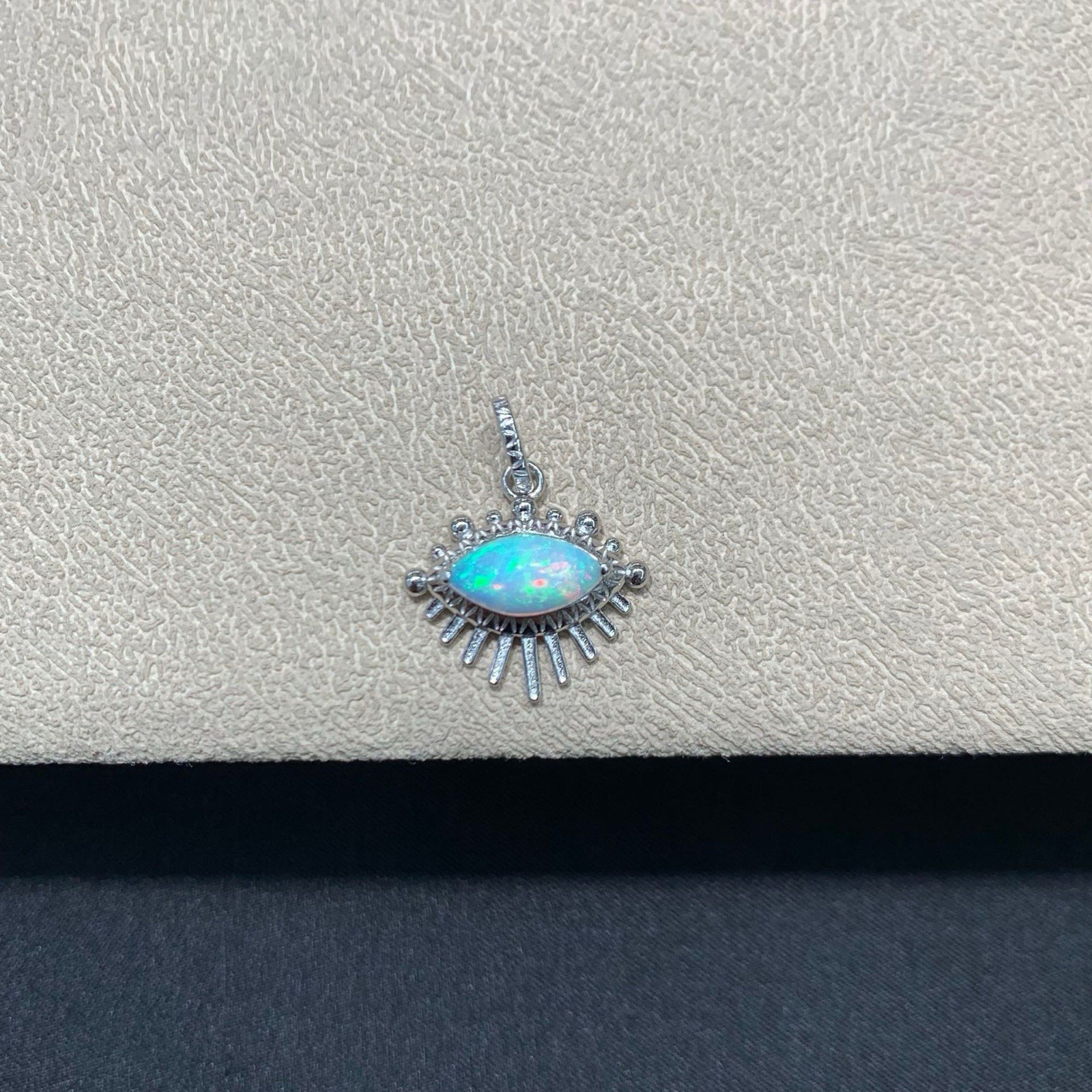 Australian 925 Sterling Silver Opal Sunburst Evil Eye Pendant