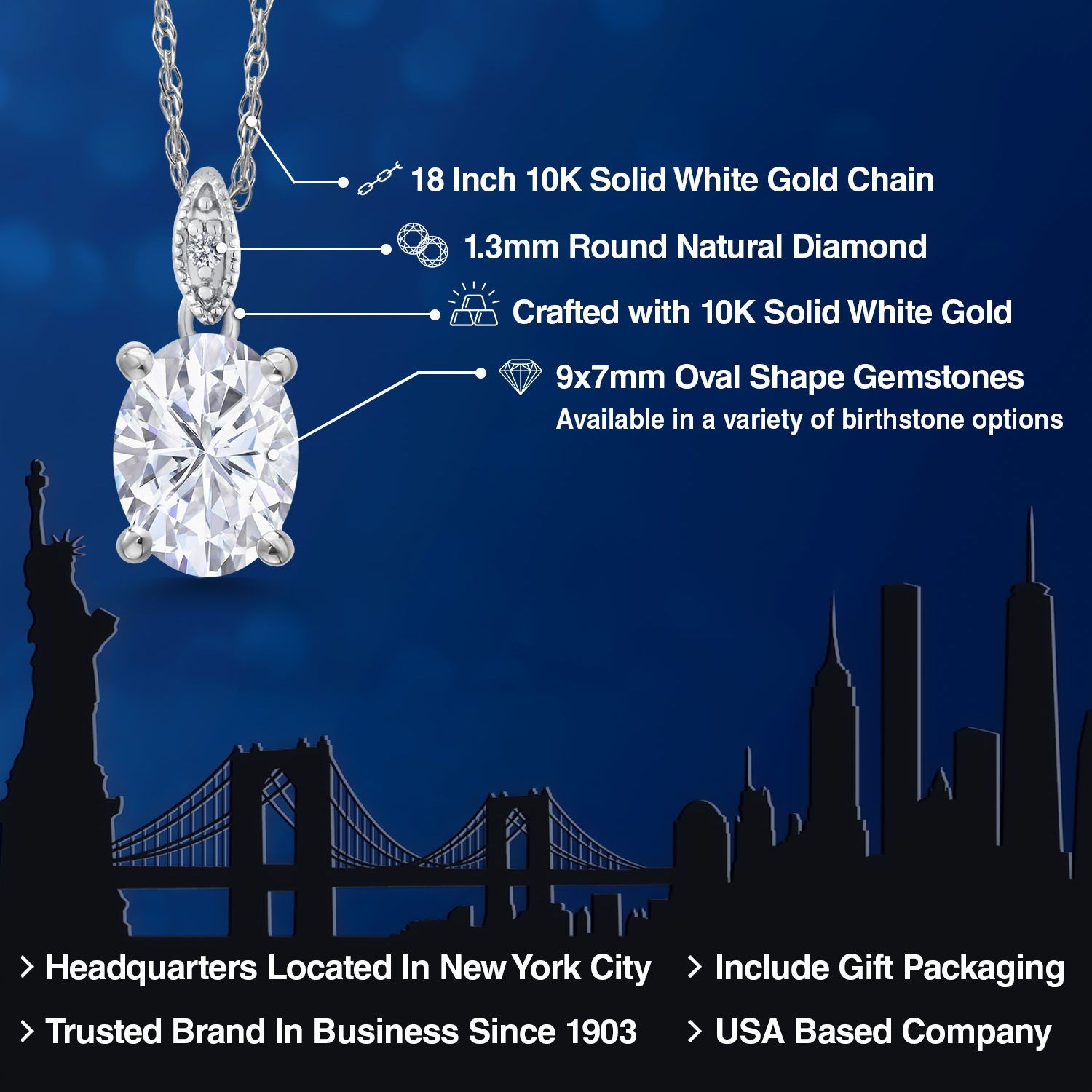 10K White Gold Pendant Near Colorless Oval Moissanite and Diamond