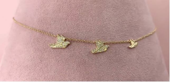 Diamond Dove Necklace 14K Yellow Gold Bird Womens Natural Round Cut 0.17 TCW