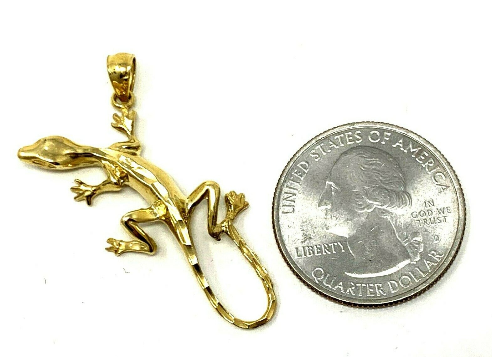 14k Yellow Gold Gecko Lizard Pendant Reptile Charm 1.5″ 3.4 grams