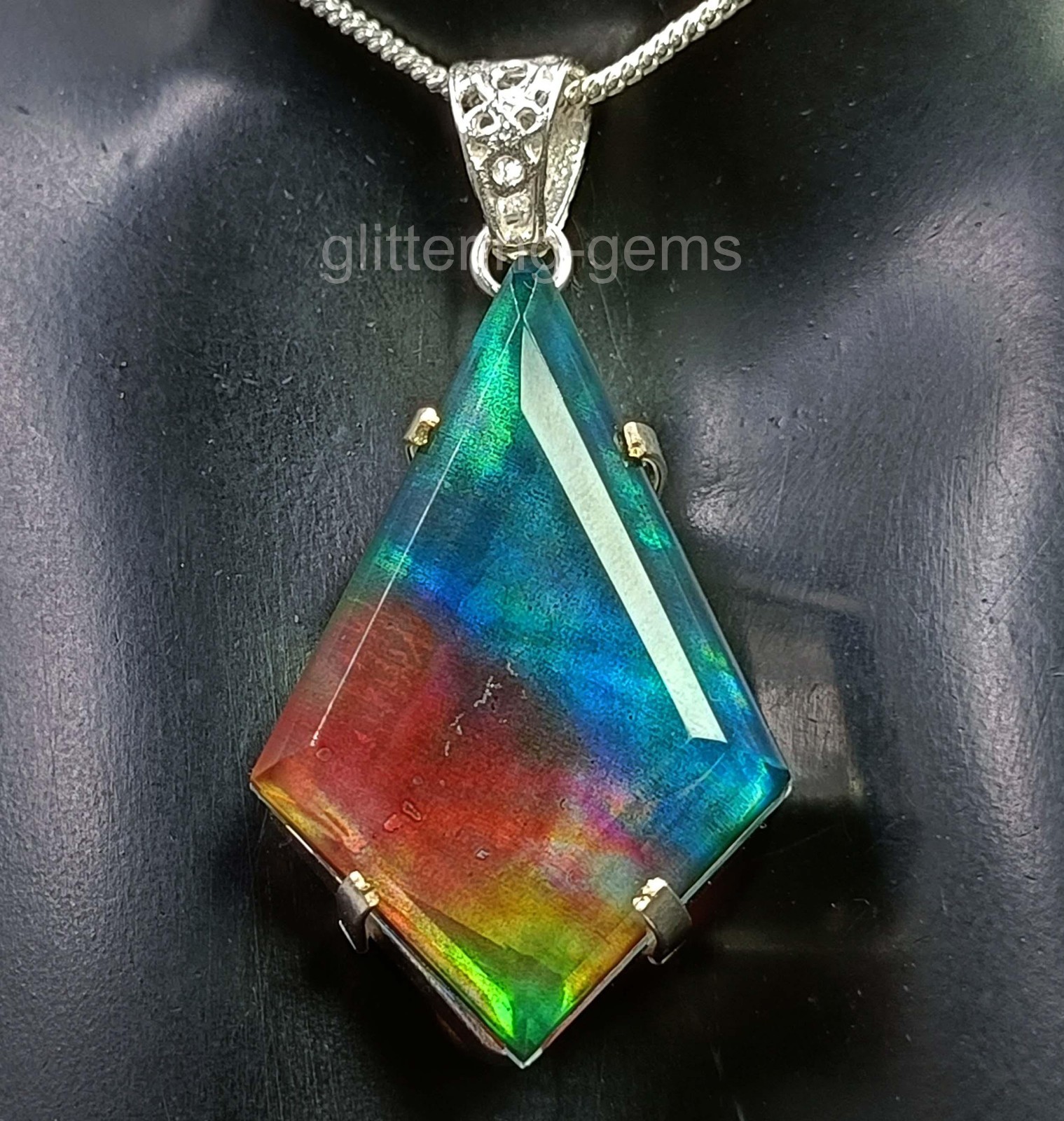 70.30 CT Natural Fancy Cut Ammolite 925 Solid Silver Pendant IGL Loose Gems 5JSN
