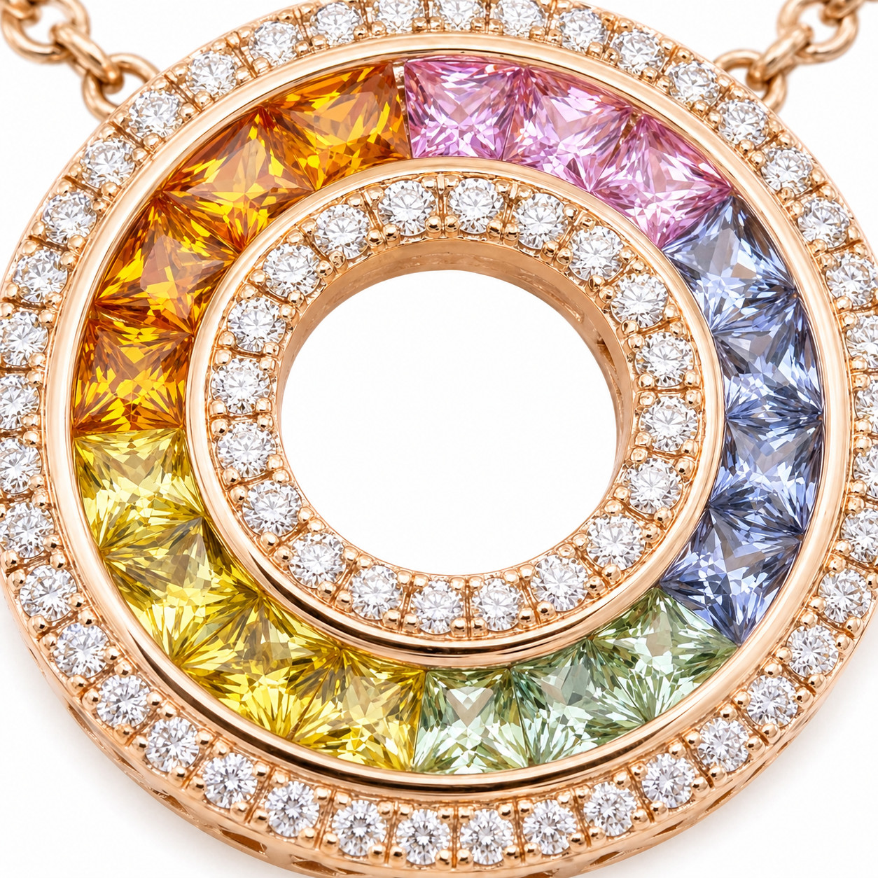1.46ct Rainbow Sapphire Diamond Pendant 14KR | Natural Multi-Color Sapphire