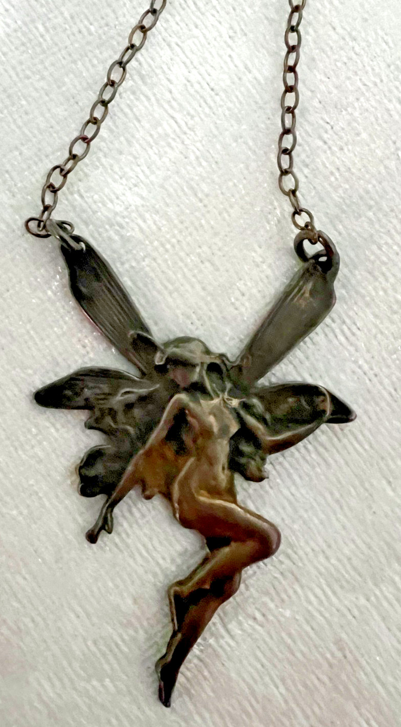 Sterling Silver 925 Fairy Pendant 3-D with rich Patina