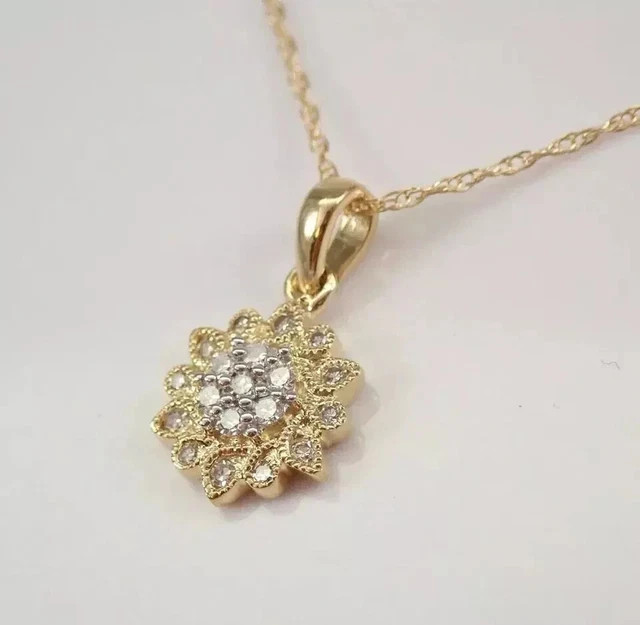 Lab Grown Diamond Snowflake 2.20ct Pendant 14K Yellow Gold Plated Free Chain