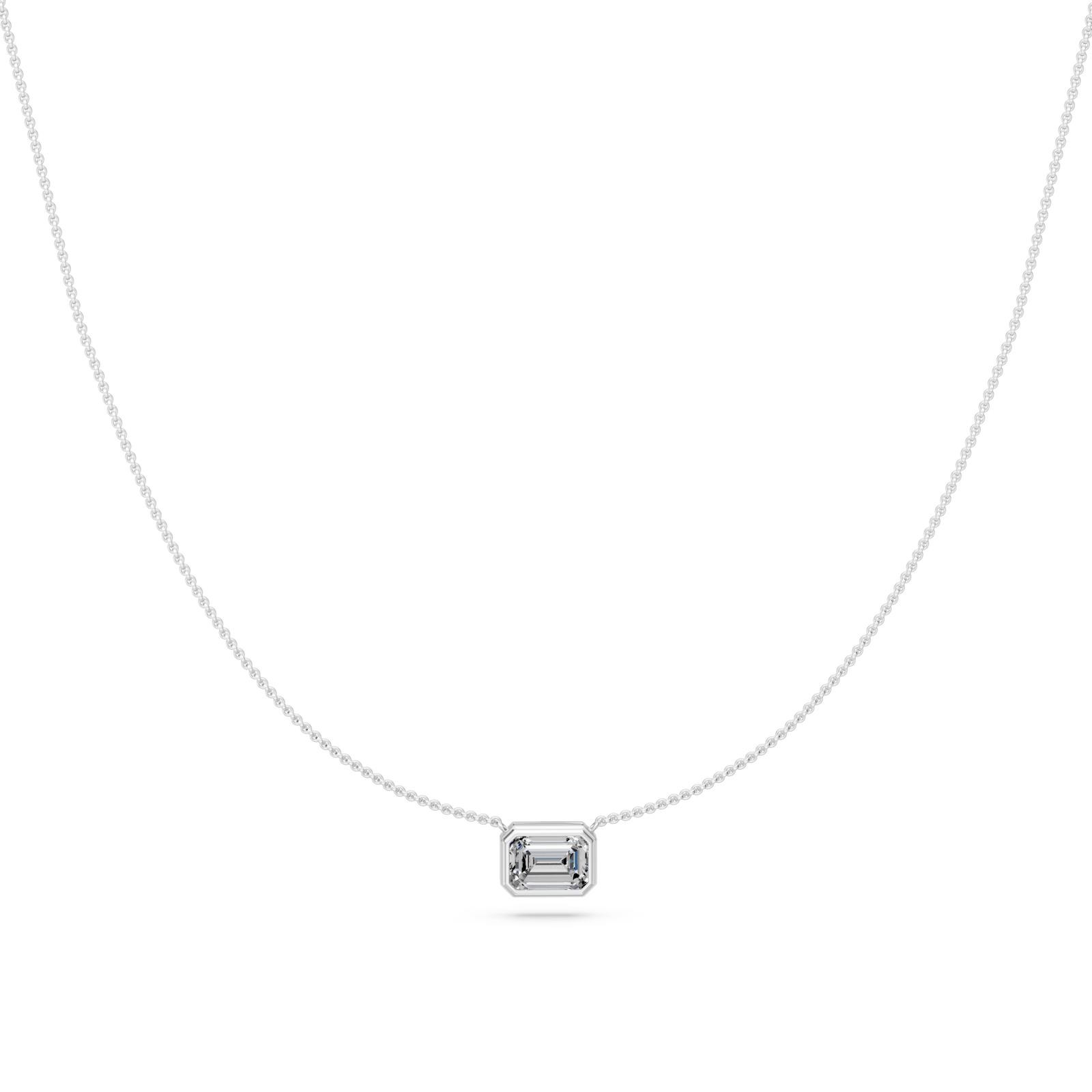 1 Ct Emerald Cut Diamond Pendant Necklace VS1 D-F White Gold 14k