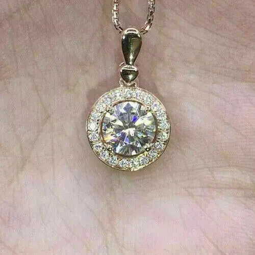 2Ct Round Lab-Created Diamond Solitaire Pendant 14K Yellow Gold Finish