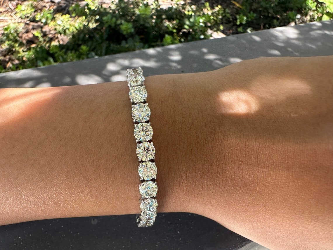 19.00 Carat Round Lab Grown Diamond 6″ Tennis Bracelet 14k White Gold D VVS